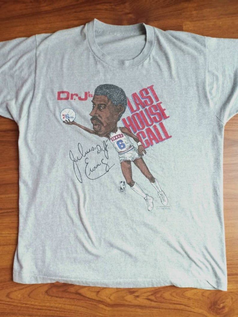 Vintage Julius Dr.J Erving Caricature 80'S Basketball Nba Sixxers Shirt