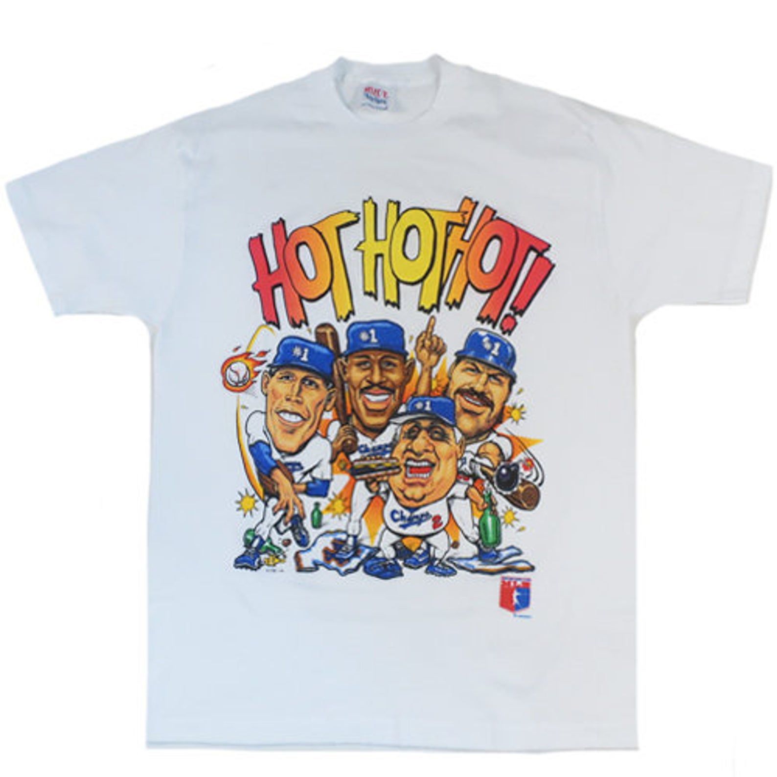 Vintage La Dodgers Hot Caricature T-Shirt Mlb Baseball 1988 Lasorda Gibson Orel