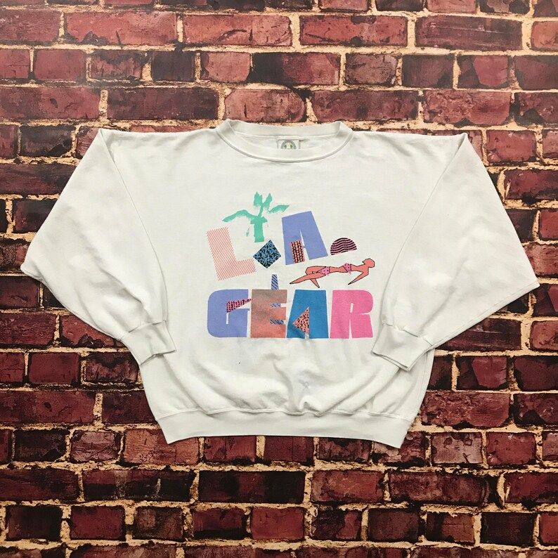 Vintage La Gear Shoes Slouchy Sweatshirt Baggy Sweater White Loose Sweater La Gear Slouchy Sweater Los Angeles California Pullover Crewneck