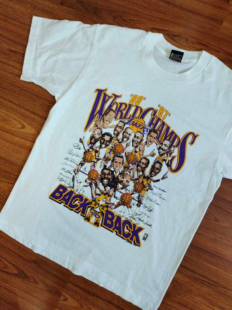 Vintage La Lakers Caricature World Champs 80'S Salem Sportswear Nba Basketball Shirt