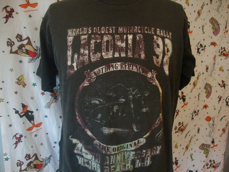 Vintage Laconia 98 Weirs Beach Nh Biker Motorcycle Mc Rally Faded Black T Shirt