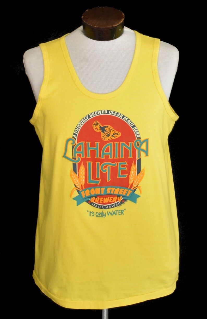 Vintage Lahaina Lite Brewery Tank Top 80S Hawaii Shirt 1980S Travel Souvenir Top Edium To Large