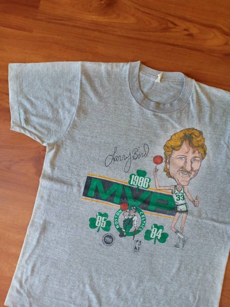 Vintage Larry Bird Caricature 80'S Boston Celtics Basketball Shirt