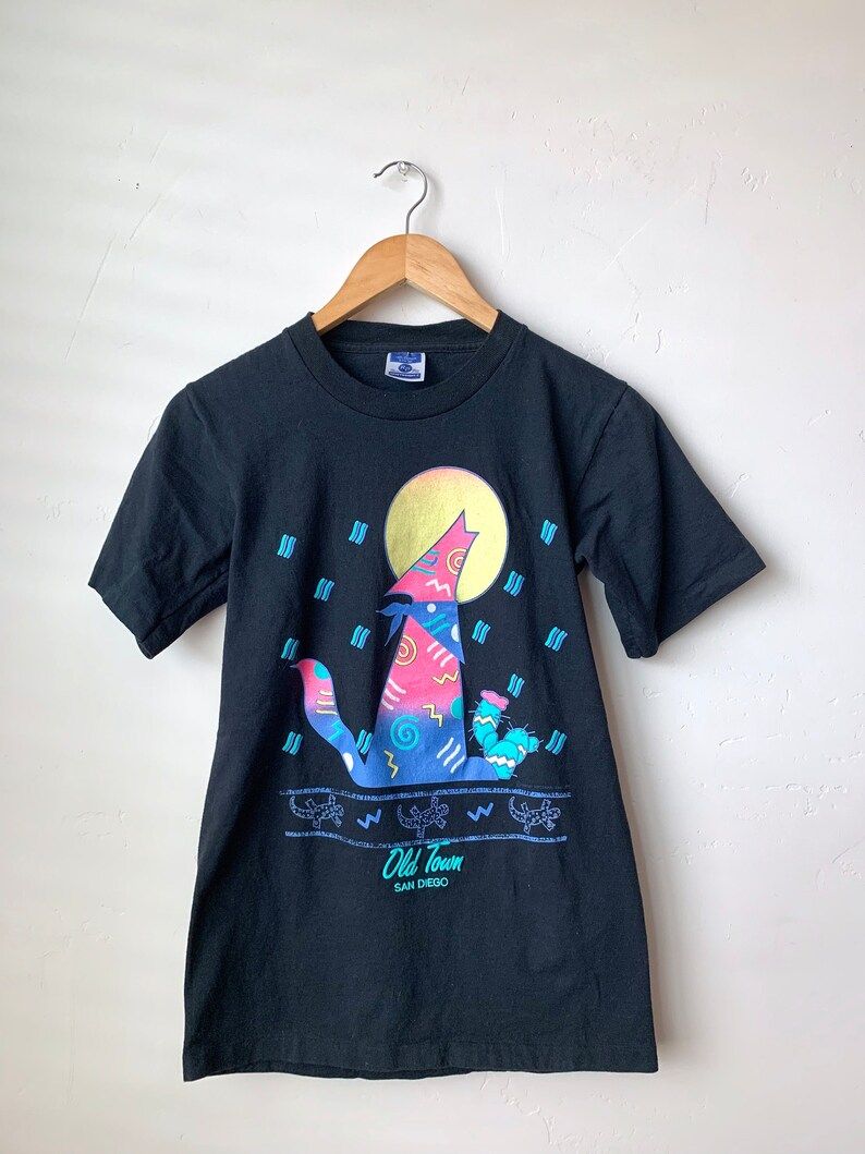 Vintage Late 80S Early 90S Neon Howling Coyote Old Town San Diego Tourism Souvenir Single Stitch T Shirt