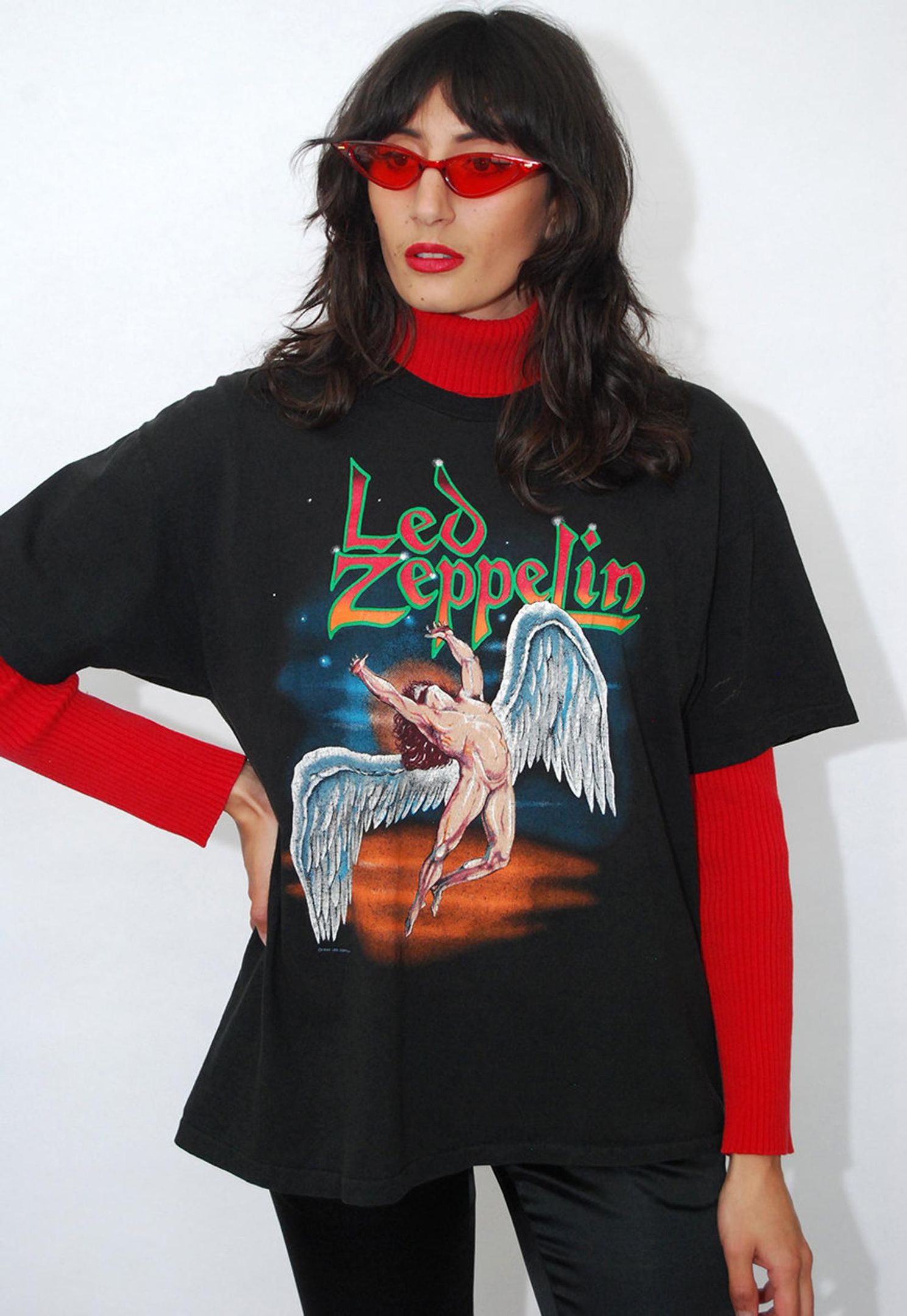 Vintage Led Zeppelin T-Shirt Black 1990 Icarus Angel Tour Band Concert Rocker Rock N Roll Loose Baggy 90S 80S Top