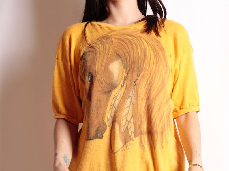 Vintage Lexington Kentucky Horse Painting Color Block Faded Vintage 80S T Shirt Top