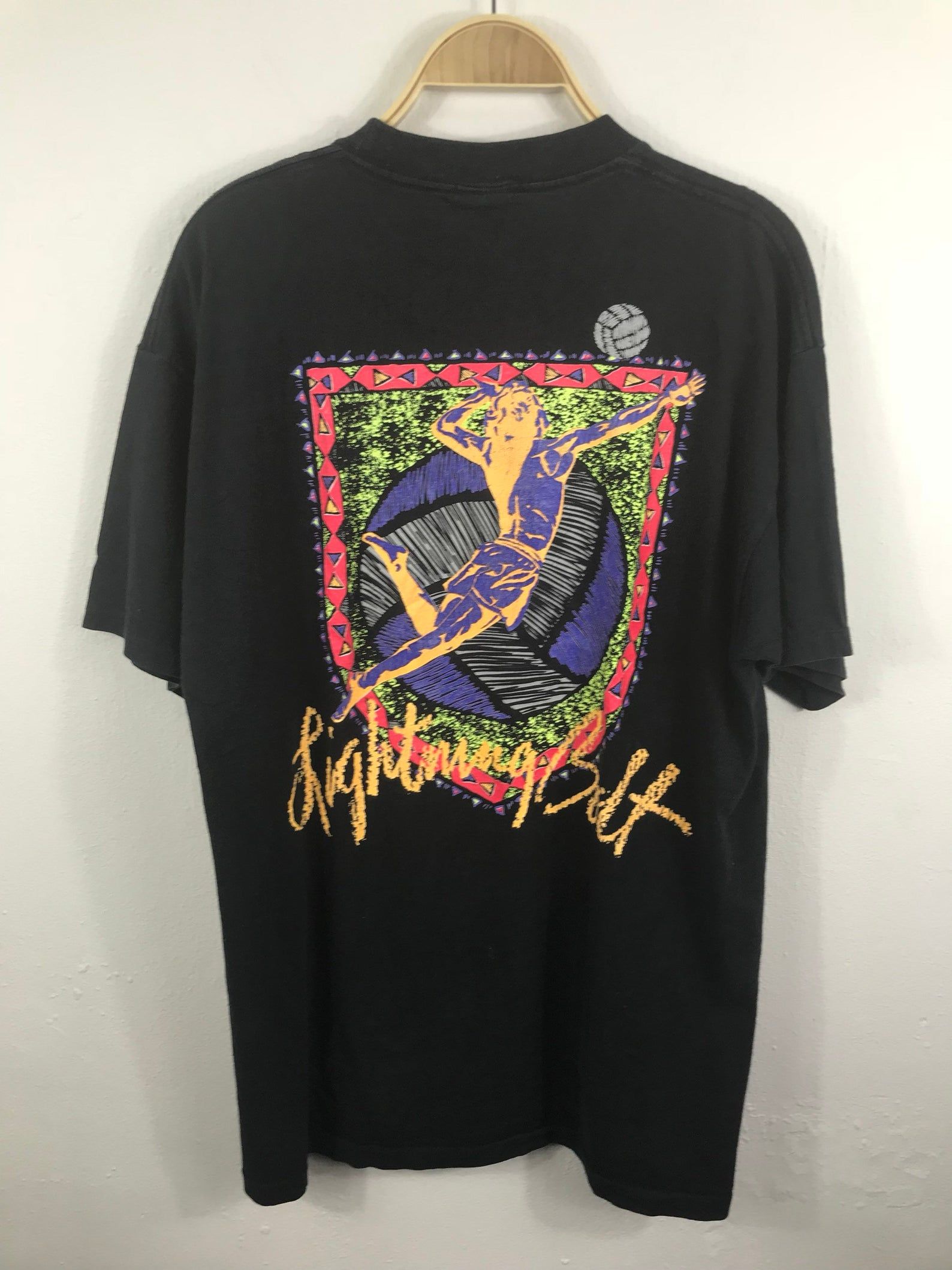 Vintage Lightning Bolt Spellout Logo Single Povket Shirt Made In Usa