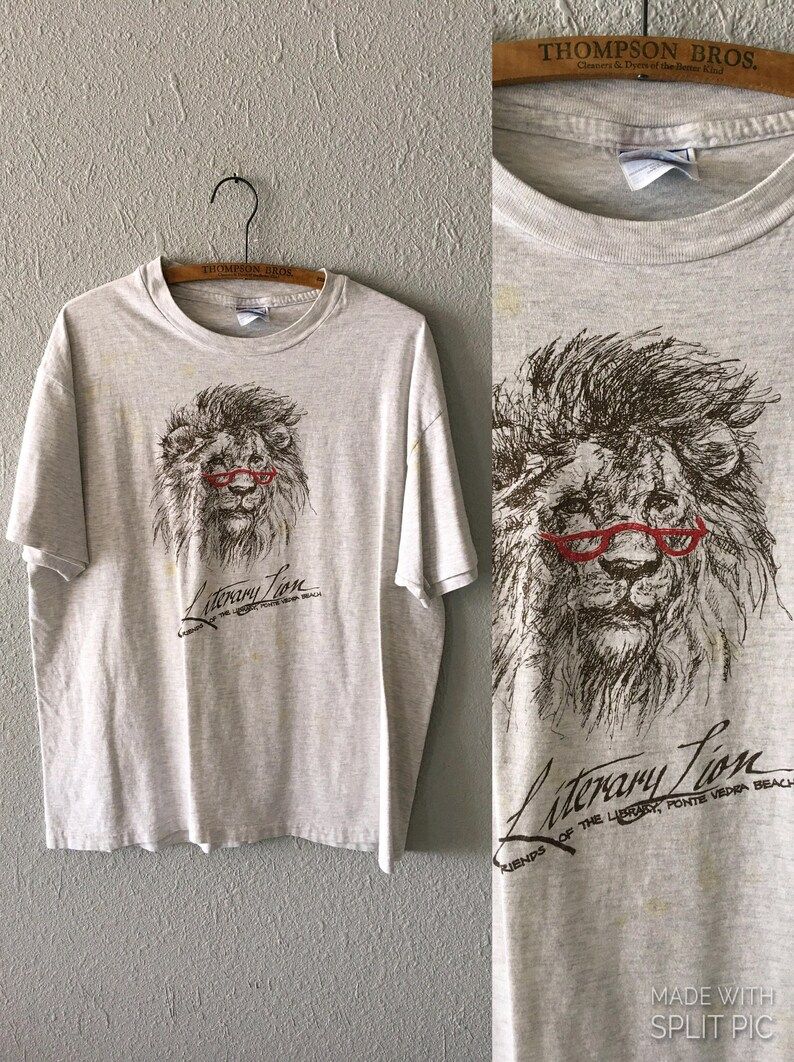Vintage Literary Lion Graphic 1990S 90S Ponte Vedra Beach Florida Library T Shirt