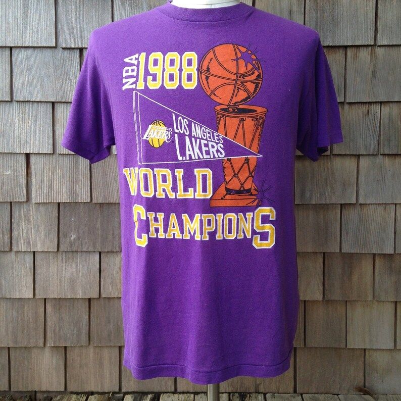 Vintage Los Angeles Lakers 1988 World Champions T Shirtmedium Largenba Champs