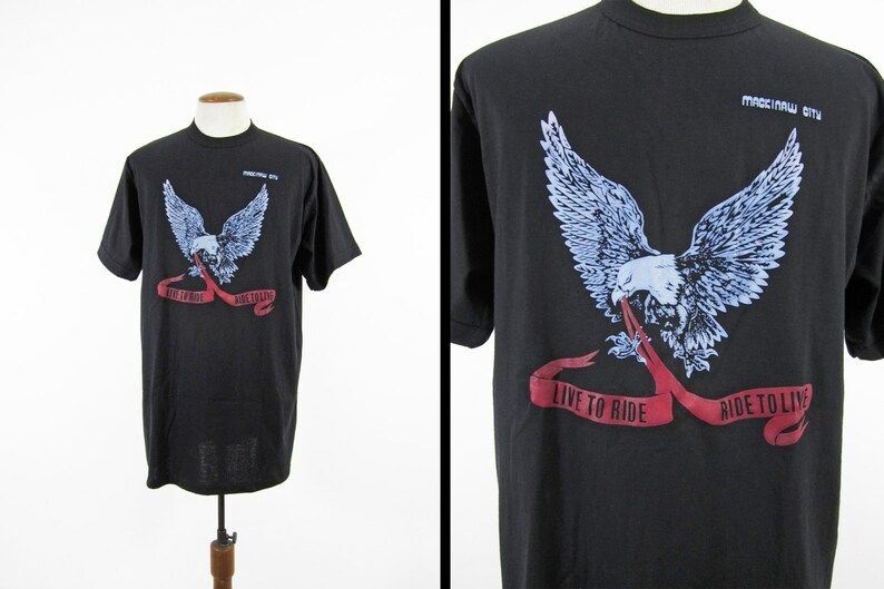 Vintage Mackinaw City Motorcycle Ralley T Shirt Black Live To Ride Made In Usa vintage mackinaw city motorcycle ralley t shirt black live to ride made in usa ijnqn