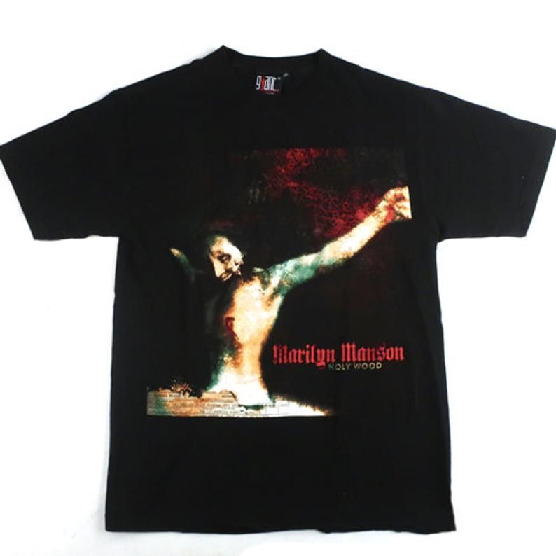 Vintage Marilyn Manson Holywood Tour Dates Metal Band Cross Shirt vintage marilyn manson holywood tour dates metal band cross shirt
