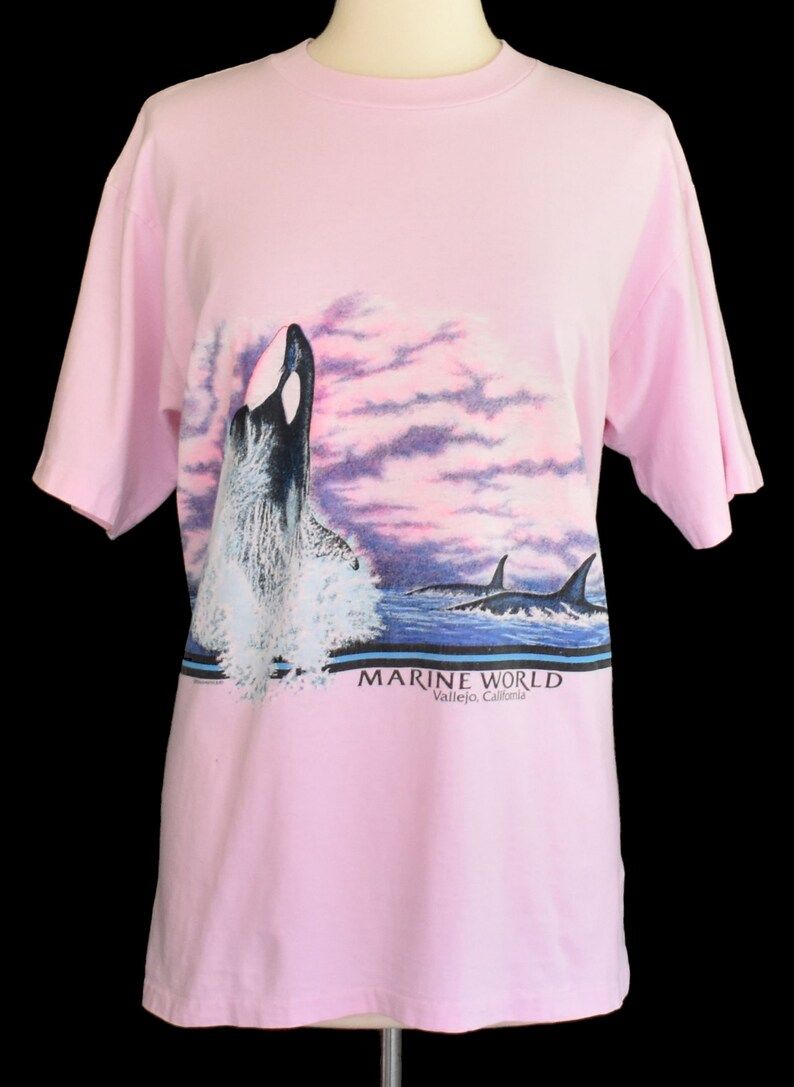 Vintage Marine World Tee 80S Whale Wrap Around Gaphic T Shirt 1980S Environmental Shirt
