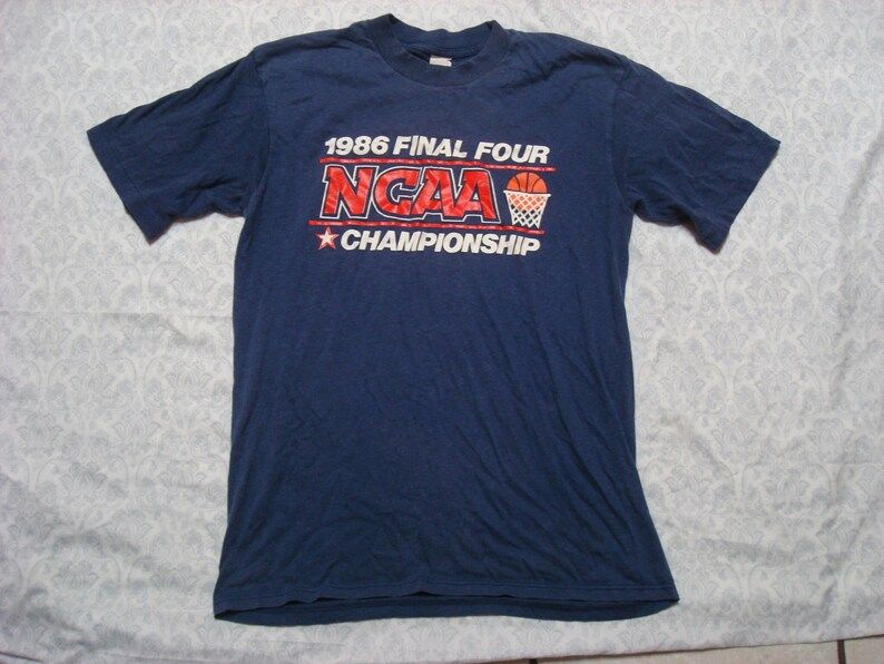 Vintage Mens 80S 1986 Ncaa Basketball Final Four Championship Blue Red Tee Shirt Short Sleeve Small Made In Usa