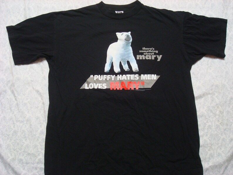 Vintage Mens 90S Theres Something About Mary Movie Tee Shirt Black Dog Puffy Jam Tshirt Short Sleeve Xl