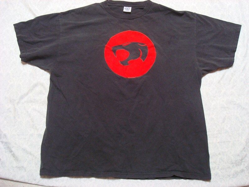 Vintage Mens 90S Thundercats Tee Shirt Black Red Velvety Print Cartoon Comedy Tshirt Delta Pro Weight Short Sleeve Xxl 2Xl