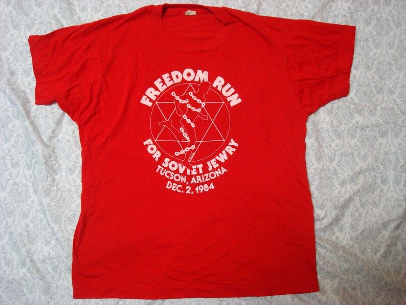 Vintage Mens Red Jewry Freedom Run Tucson Arizona Silk Screen T Shirt Short Sleeve Xl Made In The Usa