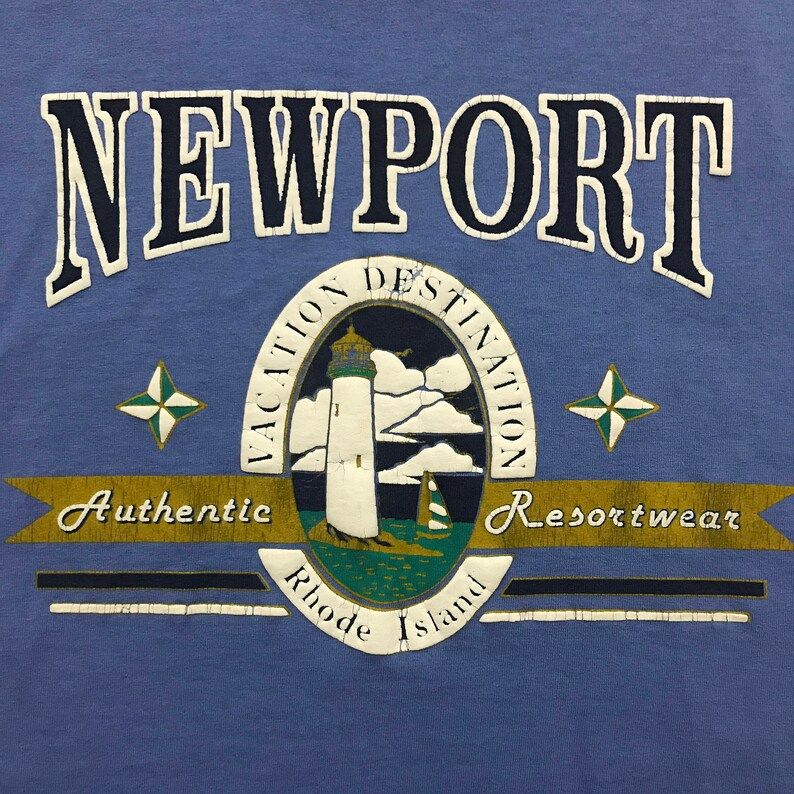 Vintage Mens Vacation Shirt Rhode Island State Newport Resortwear Beach Shirt Travel Shirt Mens L Xl In Blue Soft 90S Fashion T Shirt