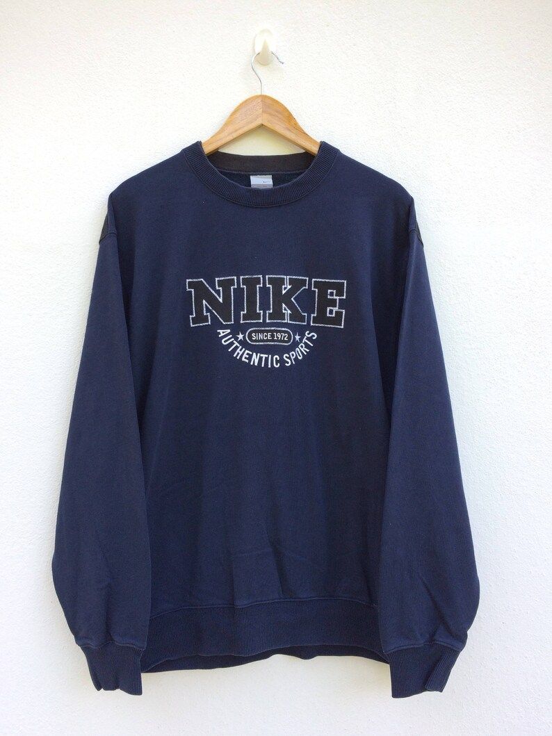 Vintage Nike Blue Black Logo Color Block Crewneck Sweatshirtbig Logot Shirtjacketsportwear