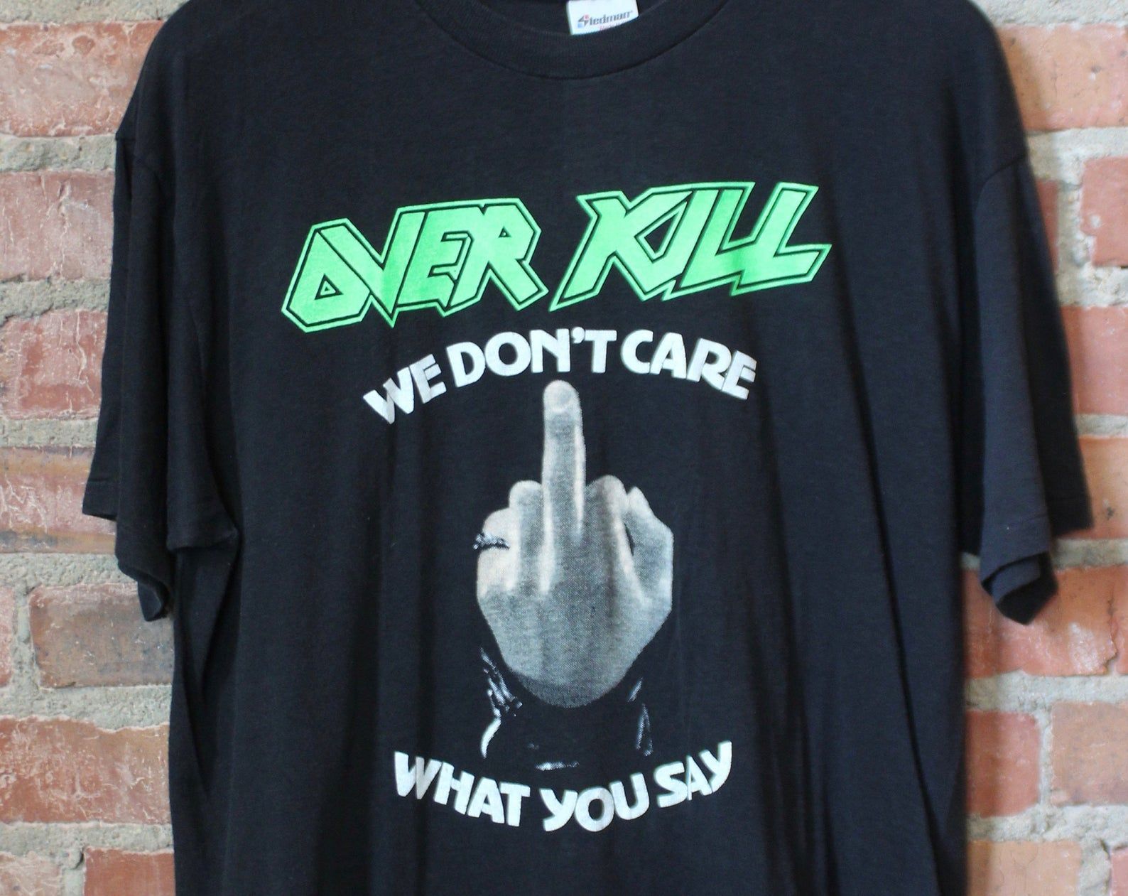 Vintage Overkill Concert T Shirt We Don'T Care What You Say 1988 Black 80S Metal Testat Anthrax Kreator