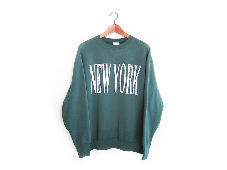 Vintage Sweatshirtnew Yorkoversize1990S Green New York Crew Neck Sweatshirt Large