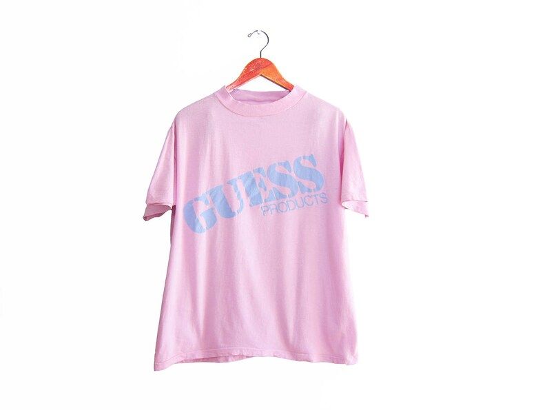 Vintage T Shirtguess T Shirt90S Spell Out Shirt1990S Pink Guess Products Spell Out T Shirt Large