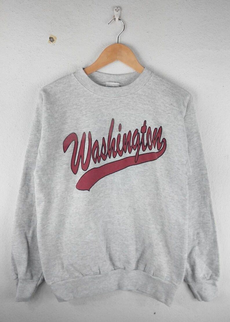 Vintage Washington Big Logo Spellout Crew Neck Light Grey Color Sweatshirts Hip Hop Swag L M Size